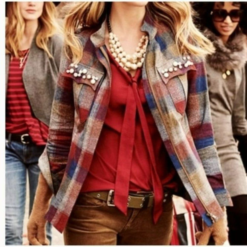 Cabi 3555 Plaid Collage Jacket with Pearls sz M